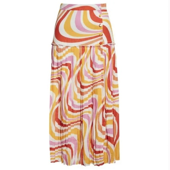NWT Ted Baker Faidi Dropped Waist Pleated Retro Allover Print Midi Skirt 0/US 2 - Picture 4 of 16